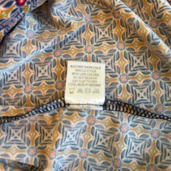 Tacera Orange Blue Floral Geometric Print Long Sleeve Tunic Stretch Top Size 2XL - Picture 10 of 10